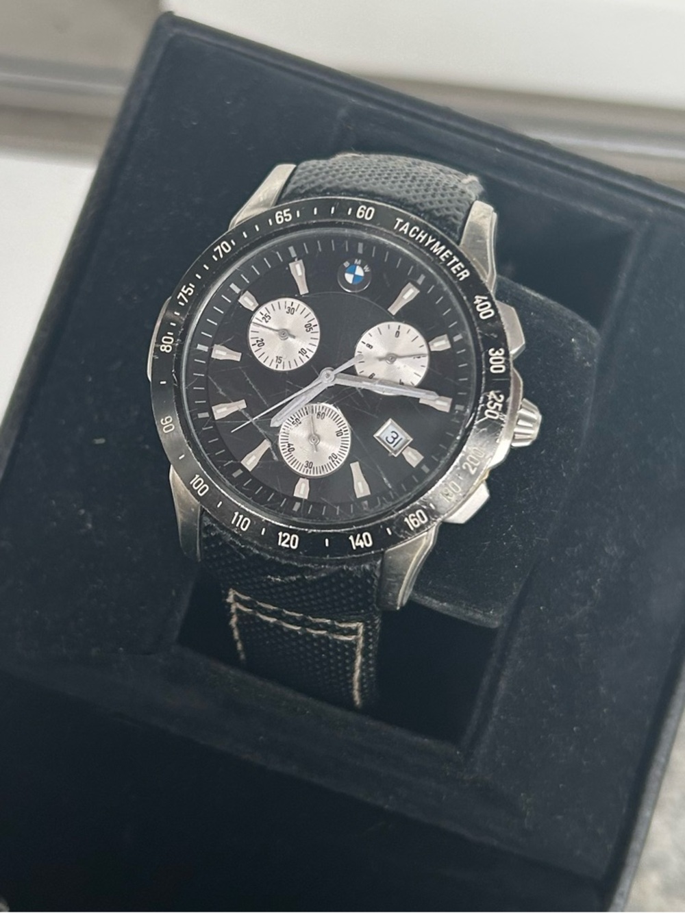BMW Black Dial Chronograph with Silver Subdials with case